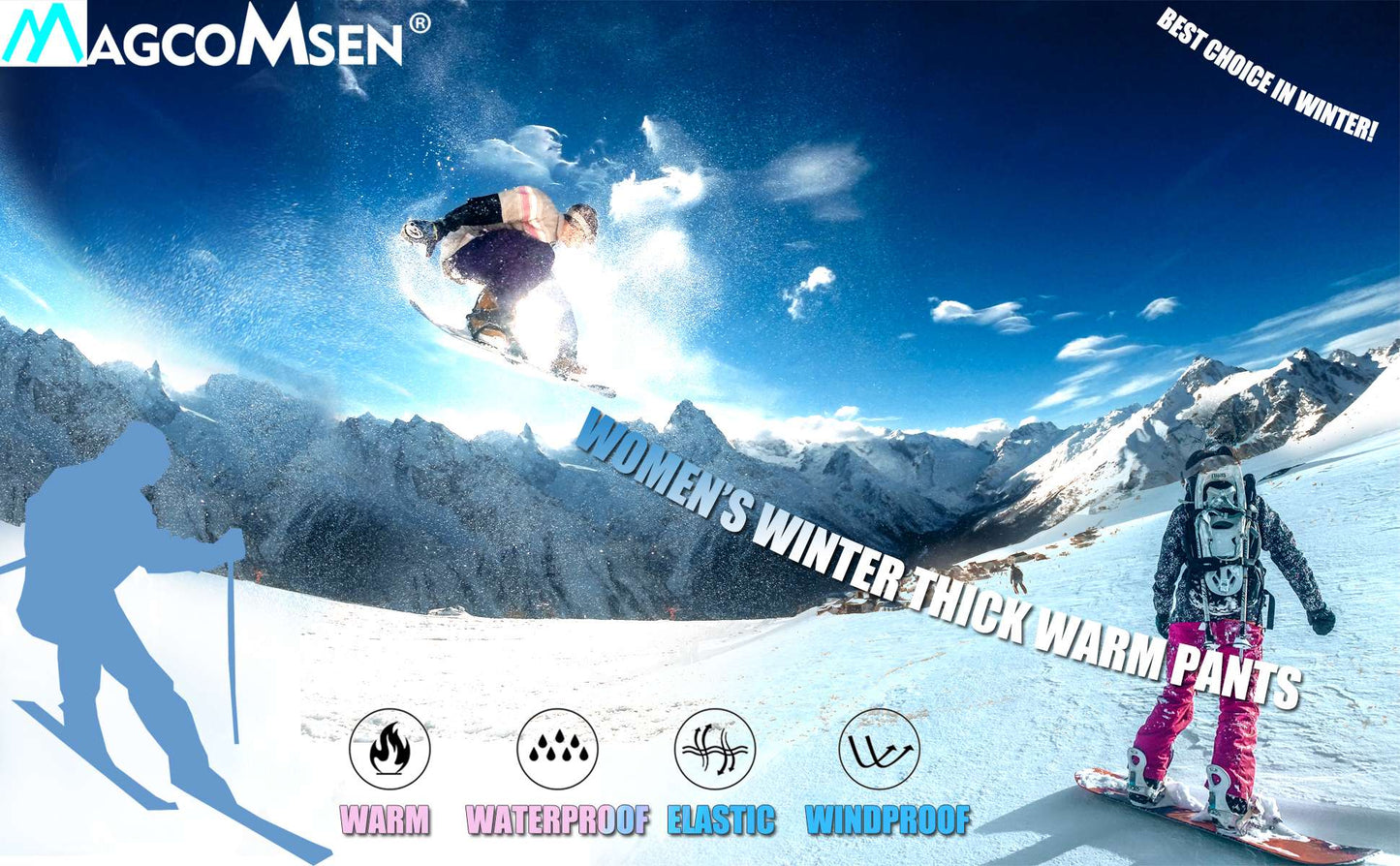 MAGCOMSEN Women's Softshell Pants Fleece Lined Winter Hiking  Ladies Pants Snow Ski Trousers Waterproof Ripstop Warm Cargo Pants