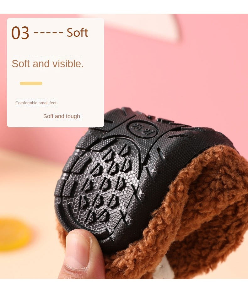 Children Cotton Slippers Solid Warm Kids Winter Home Shoes Boys Girls Plush Floor Shoes Indoor Soft Sole Anti-slip Cotton Shoes