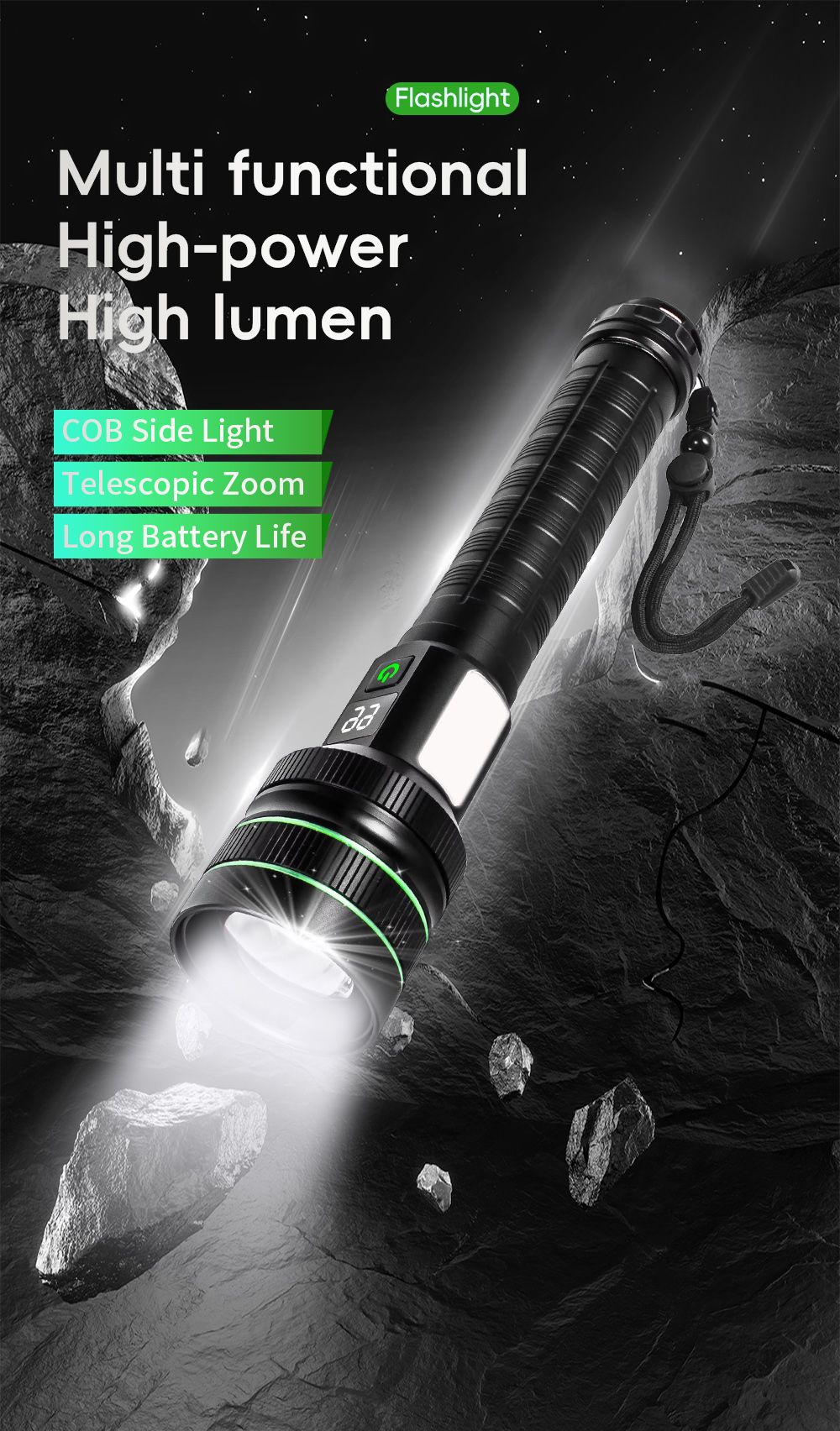 Super Bright Spotlight Long Range LED Flashlight With 26800 Parallel Battery Rechargeable Lamp Tactical Torch Waterproof Lantern