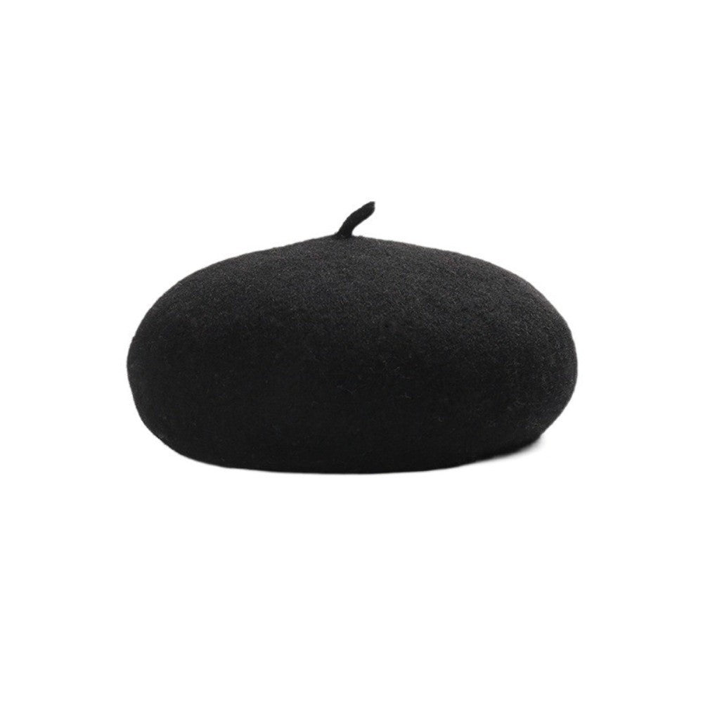 Boina Nuvem Feminina Confortável de Lã Pelúcia Quente Estilo Britânico Chapéu Gorro Cor Sólida Elástico Boina Feminina