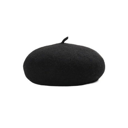 Boina Nuvem Feminina Confortável de Lã Pelúcia Quente Estilo Britânico Chapéu Gorro Cor Sólida Elástico Boina Feminina