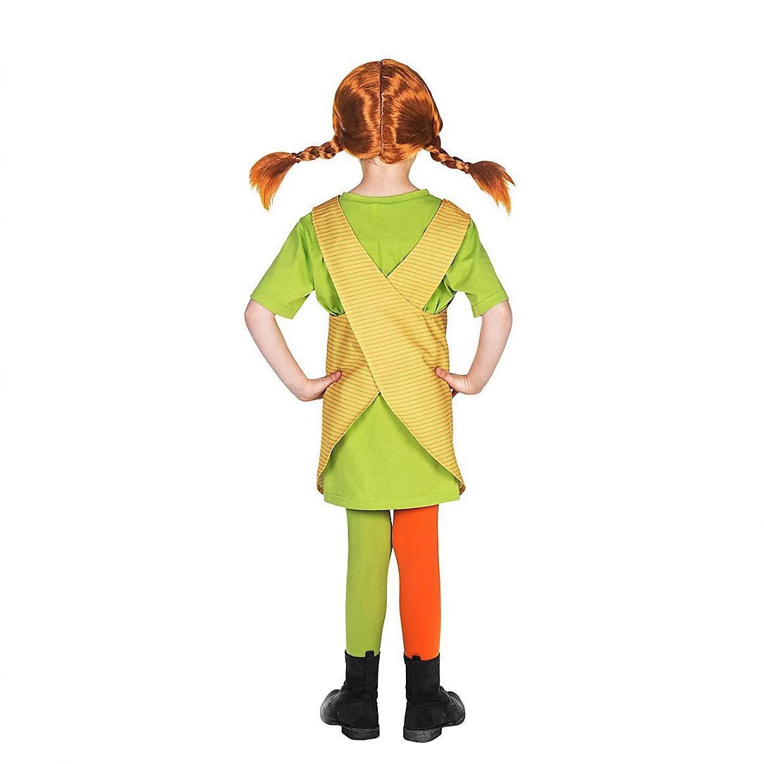 Pippi Longstocking Cosplay Costume Full Set Green T-Shirt Apron Colorful Stockings Halloween Book Character Outfit