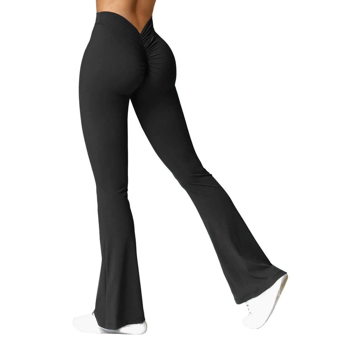 Fashion flared pants women's V back waist sports pants high waist buttocks beautiful buttocks fitness pants solid color tight La