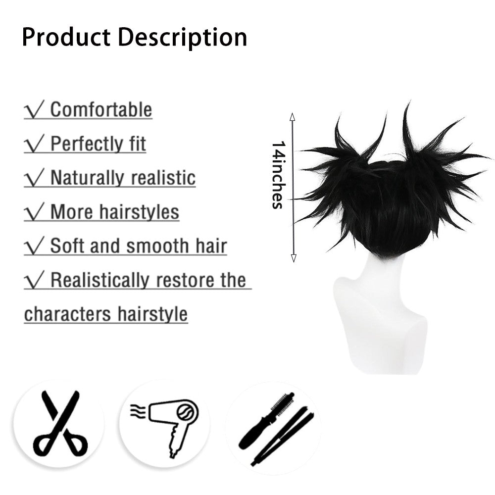 Anime Jujutsu Kaisen Choso Cosplay Synthetic Hair 14-Inch Black Double Ponytail Carnival Daily Party High-Quality Fluffy Wig