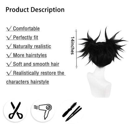 Anime Jujutsu Kaisen Choso Cosplay Synthetic Hair 14-Inch Black Double Ponytail Carnival Daily Party High-Quality Fluffy Wig