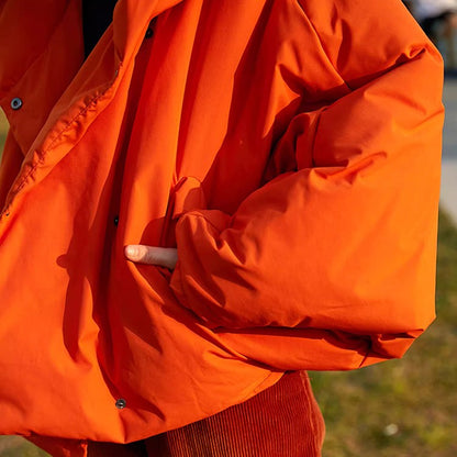 Winter New Hooded Long Sleeve Warm Coats Women's Parkas Fashion Tide Loose Fluffy Orange Red Oversized Down Jacket