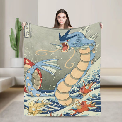 Pokemones Mudkip Wave Blanket Flannel All Season  Breathable Super Soft Throw Blanket for Home Couch Quilt