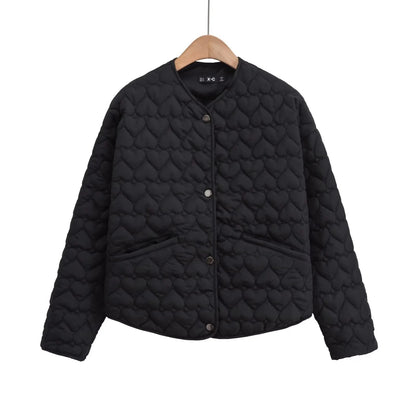 XNWMNZ Women's Fashion 2023 Autumn/Winter Heart Padded Jacket Women O Neck Long Sleeve Pocket Versatile Female Coat