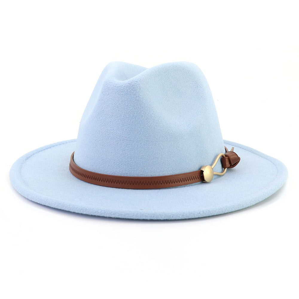 New Brown Belt Buckle Jazz Fedora Hat Autumn Winter Women Men Party Church Top Hat Wide Brim Sun Hat Felt Panama Cap