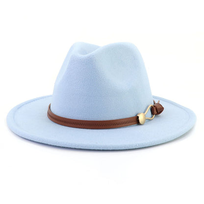 New Brown Belt Buckle Jazz Fedora Hat Autumn Winter Women Men Party Church Top Hat Wide Brim Sun Hat Felt Panama Cap