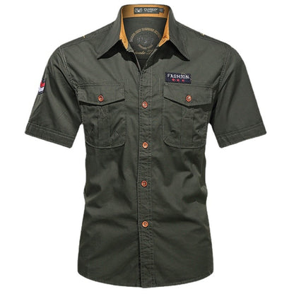 Men Summer Short Sleeved Shirts Multi Pockets Military Tooling Shirts New Male Cotton Outdoor Casual Shirts Size 5XL