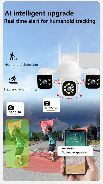 6K 12MP WiFi Surveillance Camera, 3 Lens 3 Screens,10X Digital Zoom, AI Human Detect, 8mp Outdoor Security PTZ IP Cameras