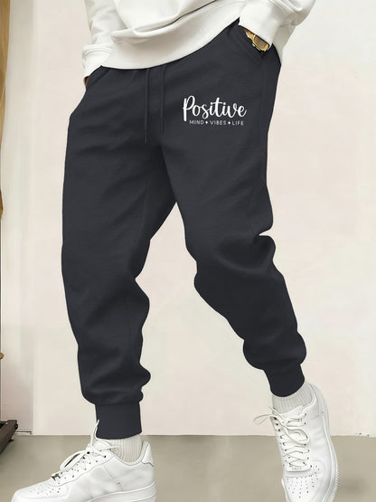 Positive Mind,Vibes,Life Print Men Street Elastic Waist Sweatpants Winter Autumn Joggers Pants Casual Fleece Trousers Unisex