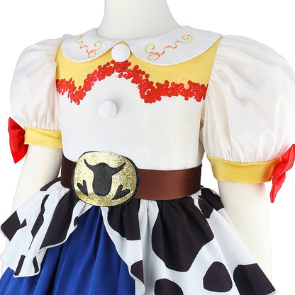 2026 New Girls Cow Spot Dress Children's Halloween Toy Cosplay Costume Toddler Up Birthday Stage Performance Cowboy Dress Carniv
