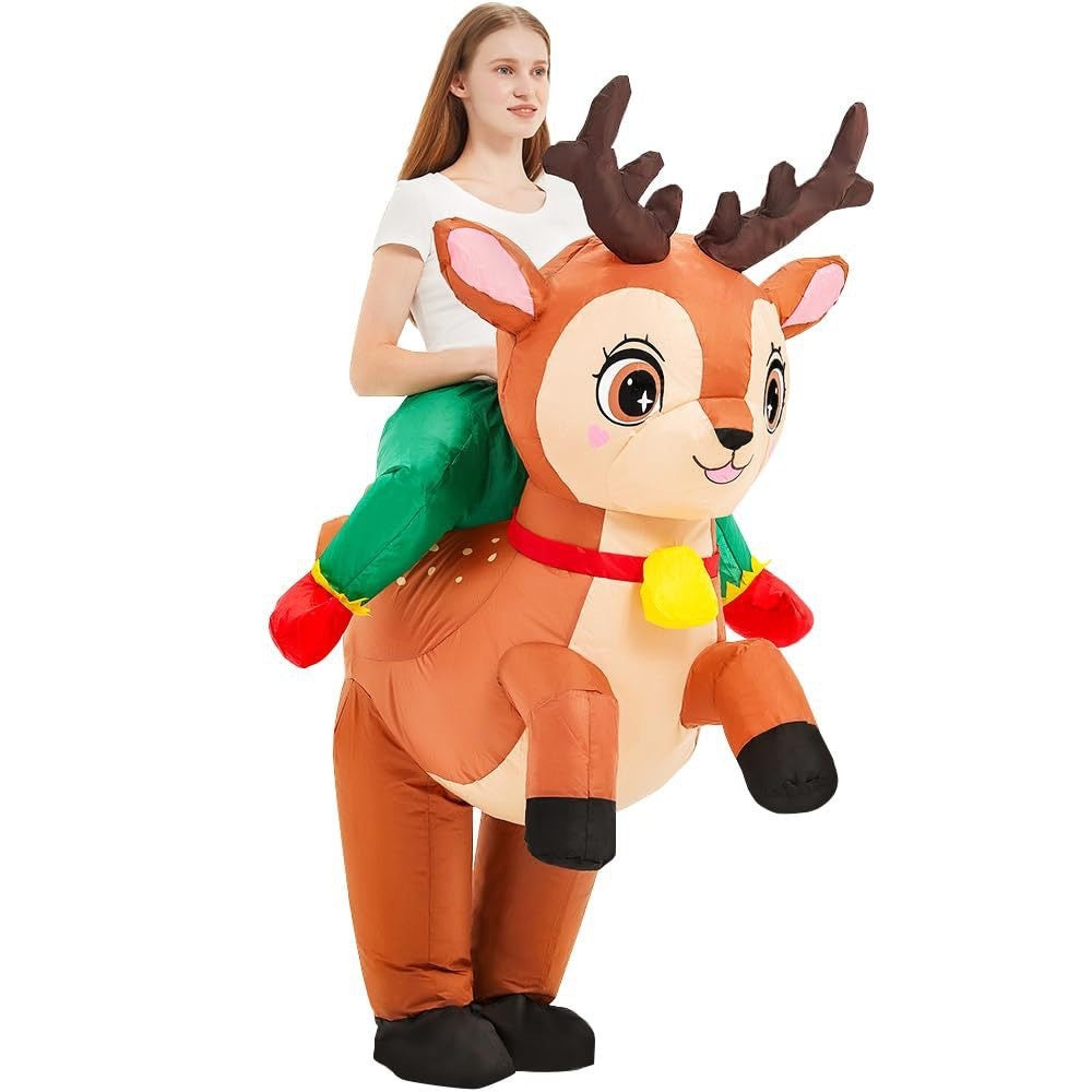 Inflatable Ride On Reindeer Costume Adult Funny Blow Up Elk Suit for Christmas Party Cosplay