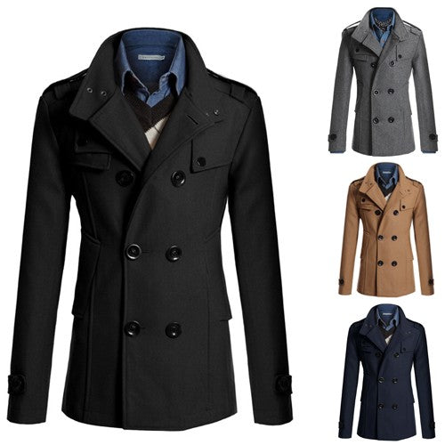 Men's Wool Blend Overcoat, Mid-Length Trench Coat Man, Autumn And Winter Mans Slim Fit Overcoat