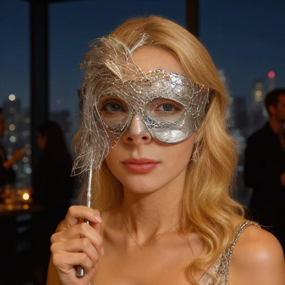 Half-face Handheld Masquerade Masks Masquerade Ball Props Carnival Party Lace Peacock Mask Costume Party Deecor with Stick