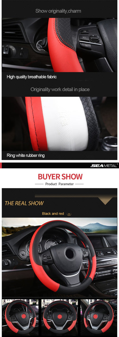 Universal Car Steering Wheel Cover For 37-38cm Steer Wheel Faux Leather Breathable Car Wheel Cover Interior Auto Accessories