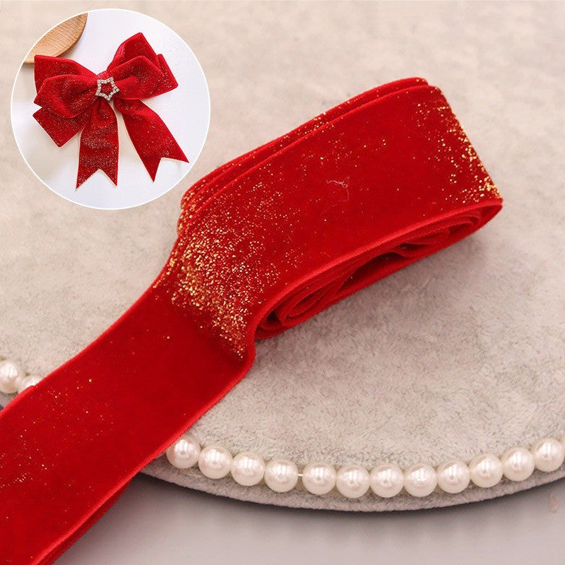 6/10/20/38mm Christmas Velvet Bow Gift Ribbon Packaging DIY New Year Red Velvet Gold Glitter Festival Ribbon for DecorationDD14