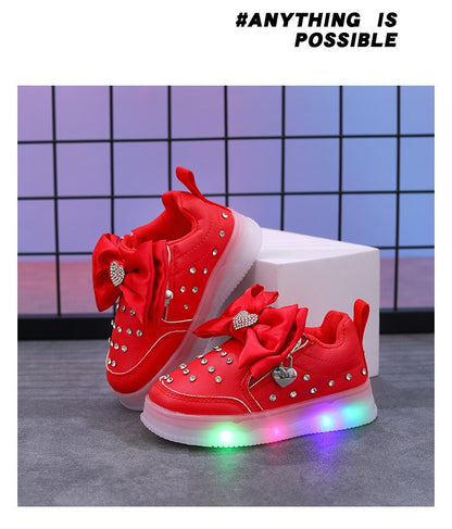 Spring Kids Shoes New Fashion Breathable Sneakers Kids Soft Non Slip Casual Girls Shoe LED Light Cute Versatile Princess Shoe