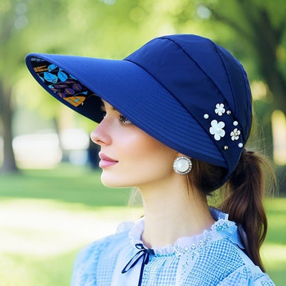 M-2Sun Hat Summer Shade hHt For Women Foldable Sun Protection Beach Large Brimmed Hat UV Protection Cycling Empty Top