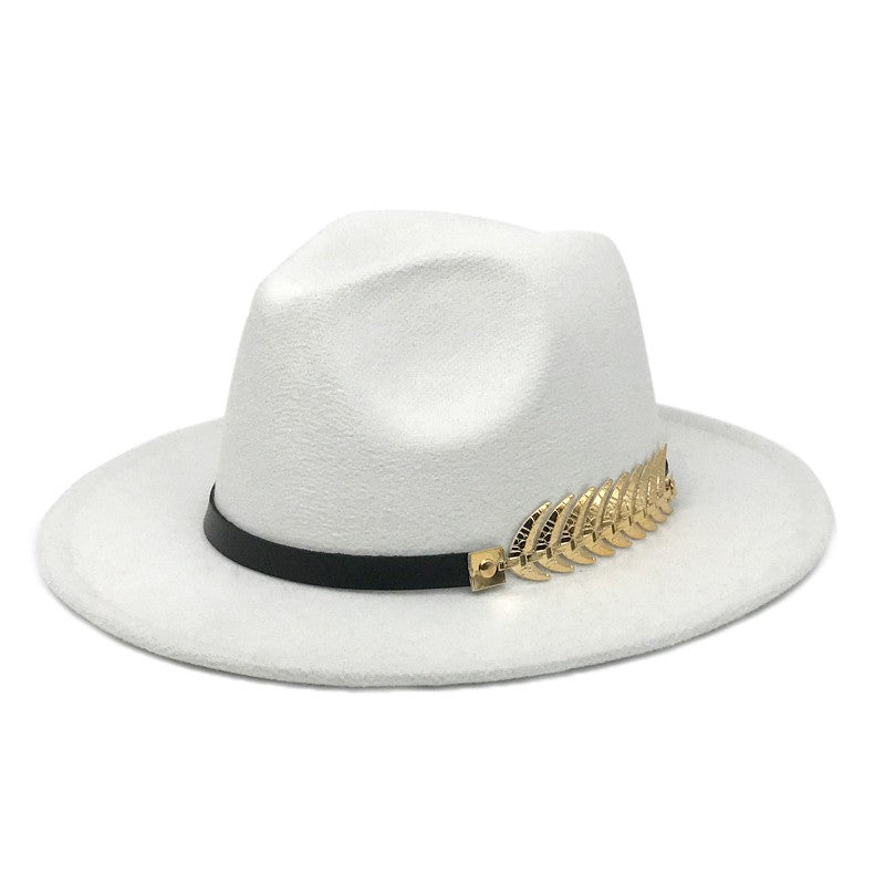 Fedora men's fedora neutral wide brim jazz hat feather belt autumn and winter british vintage panama hat