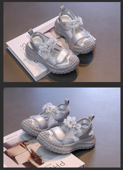Girls' Casual Shoes Mesh Breathable Children's Sports Sandals 2025 Summer Fashion Flower Girls' Princess Shoes 3-12 Years Old
