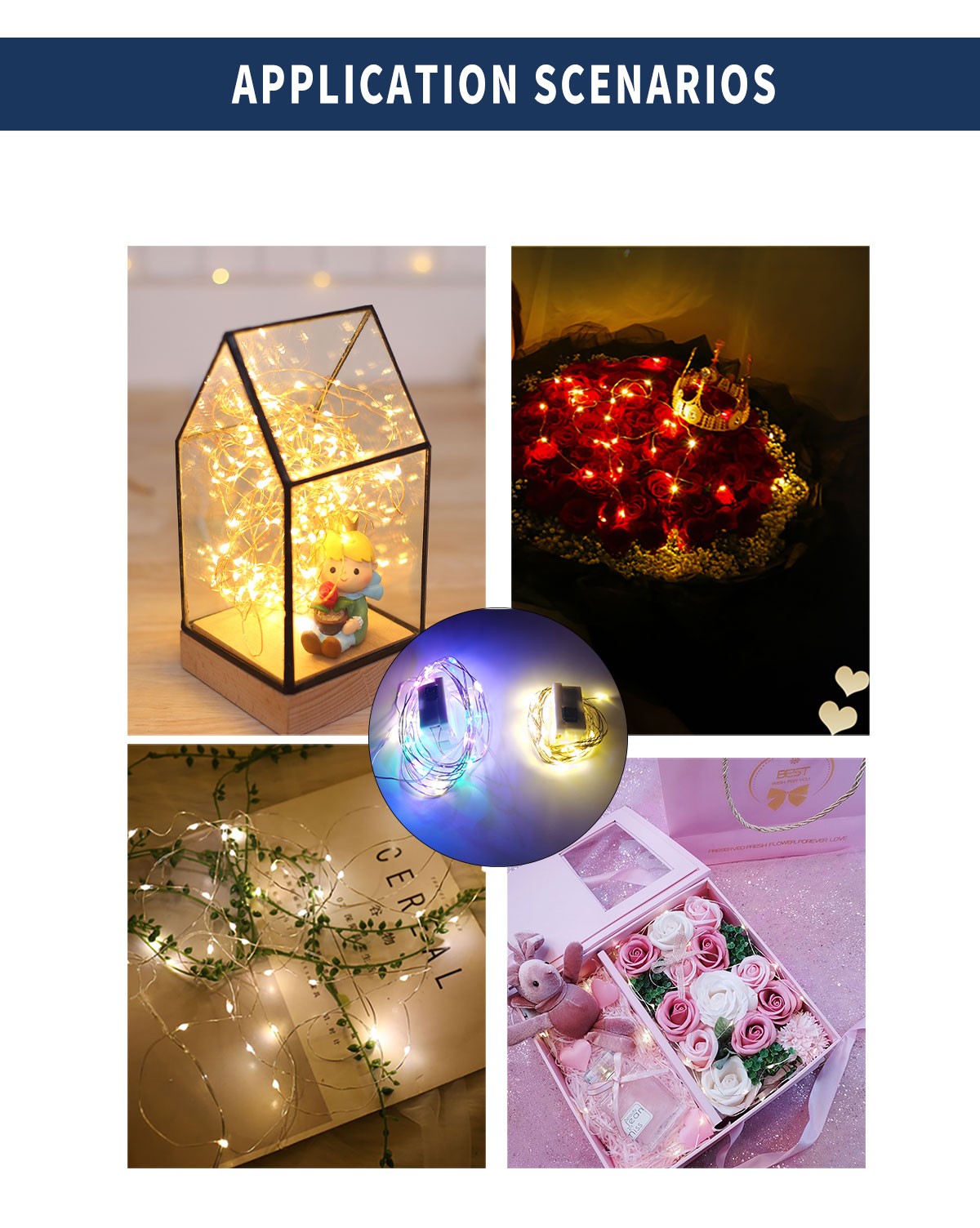 20PCS Mini LED String Lights 2m 20LED Waterproof Fairy Lights 3 Modes Battery Powered for DIY Christmas New Year Home Decoration