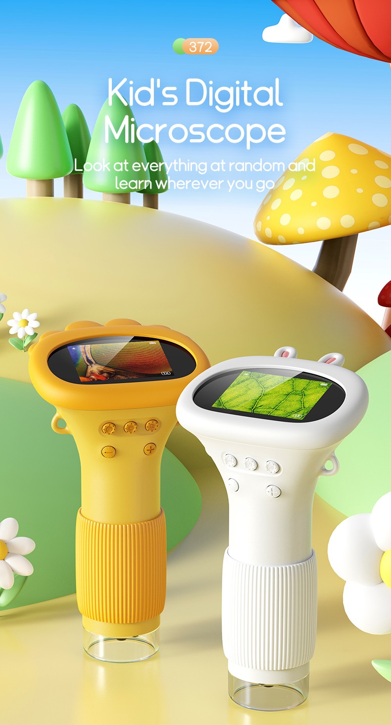 Microscópio Infantil Portátil de Bolso Tela IPS de 2 Polegadas Microscópios Digitais Portáteis de 1000X com 8 Luzes LED Ajustáveis