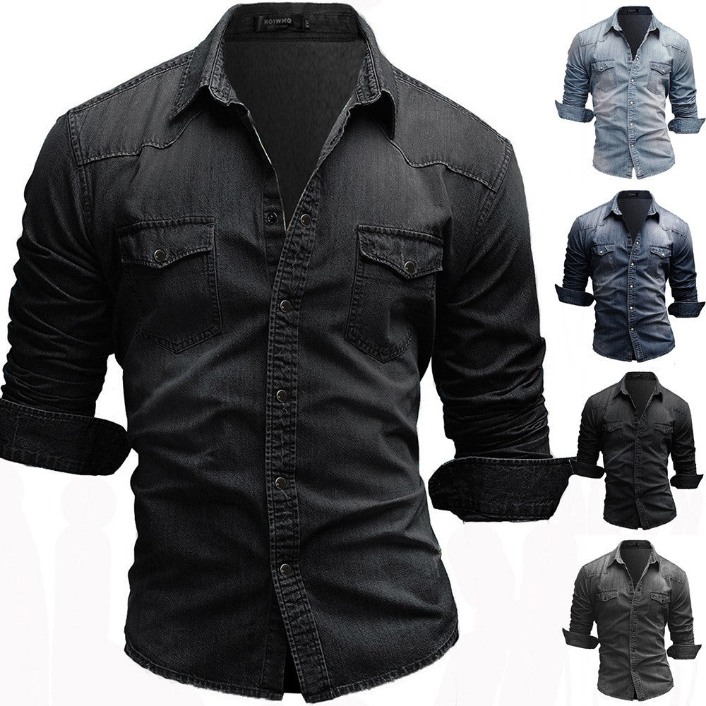 Elastic Cotton Denim Shirt Men Long Sleeve Quality Cowboy Shirts for Men Casual Slim Fit Mens Designer Clothing