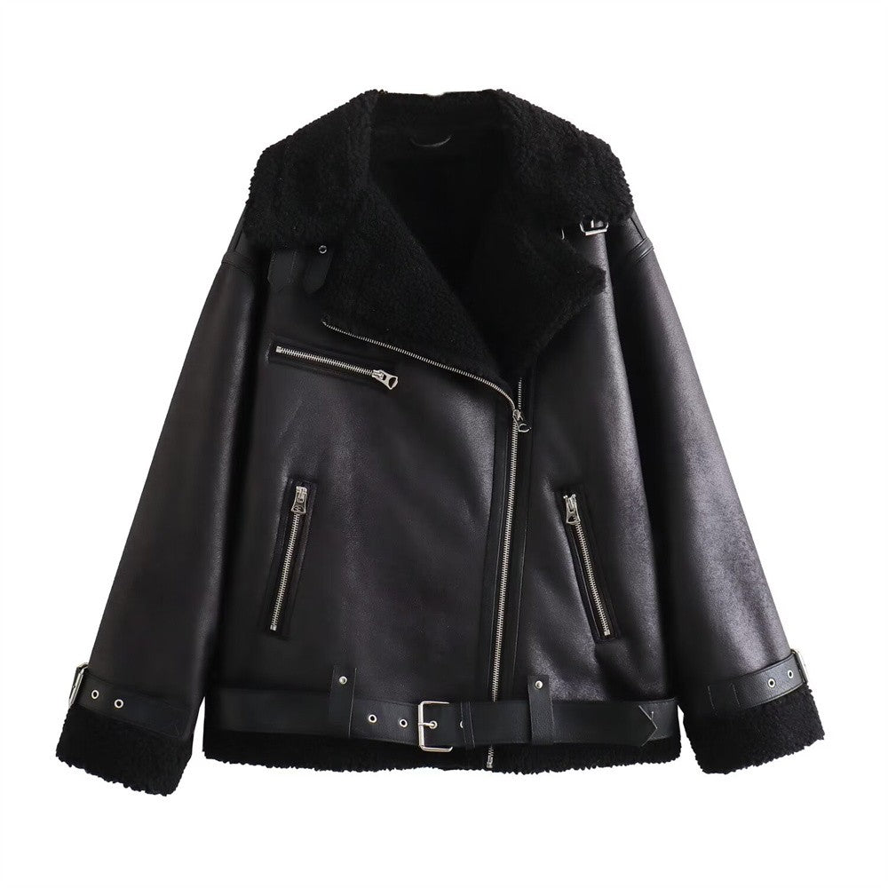 Autumn New Women's European and American Style Loose Fashion with Belt Double sided Collar Jacket Coat