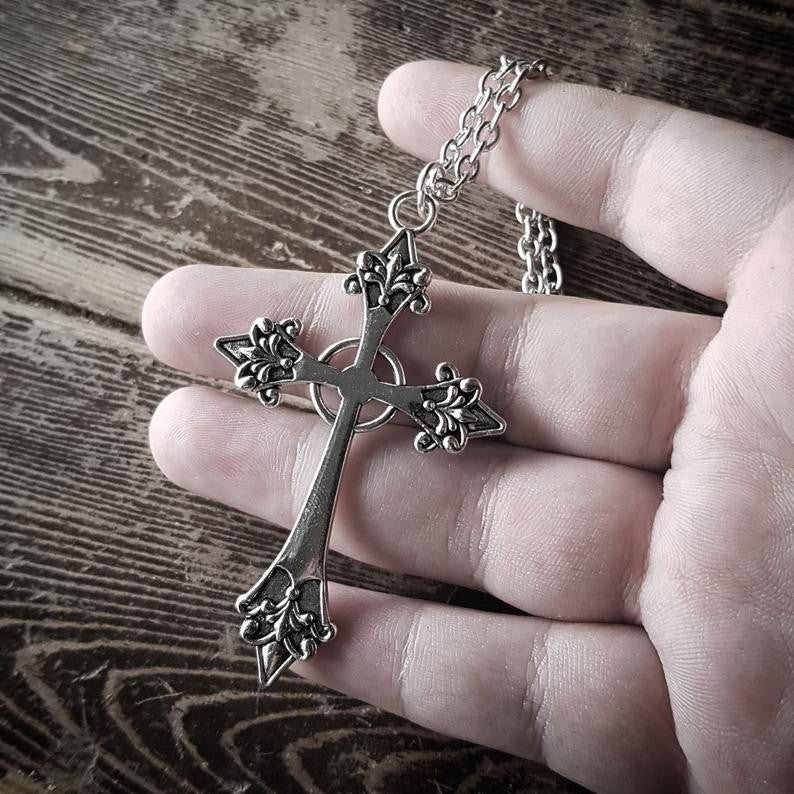 Gothic Cross Necklace For Women Men Punk Hollow Flower Cross Charms Choker Chain Vampires Pendant Jewelry Party Accessories Gift