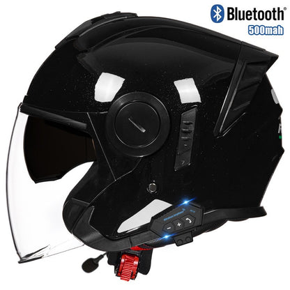 Capacete 3/4 para Motocicleta com Bluetooth, Viseira Dupla, Aprovado pelo DOT, Capacete de Pilotagem para Bicicleta Elétrica e Motocicleta
