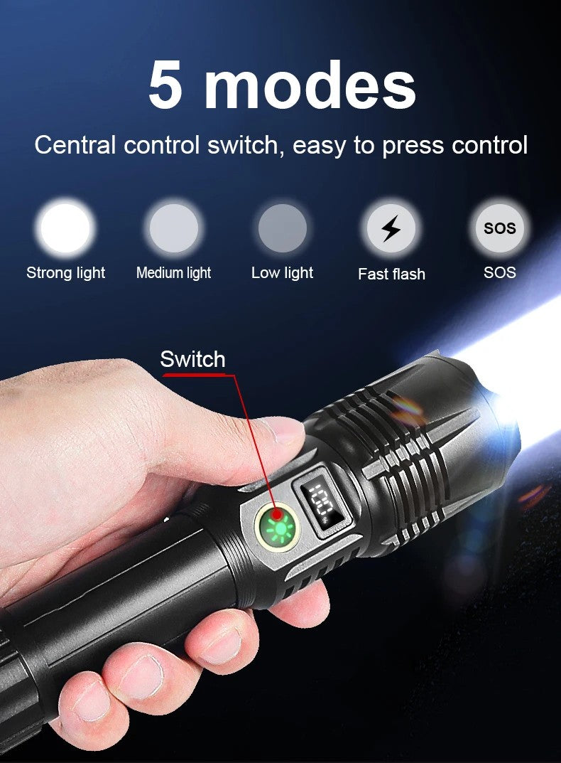 990000LM Most Powerful Flashlight Type-c Recharge 3000M Spotlight Tactical Flash Light 5000mAh High Power Led Flashlights Torch