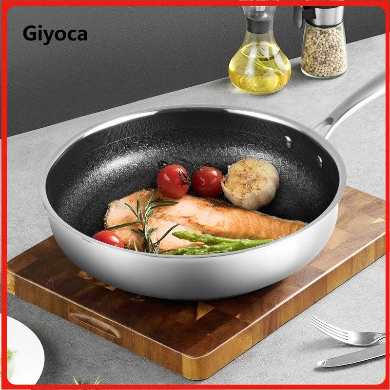 Panela de Fritura Antiaderente Giyoca Honeycomb Wok Não Revestida Aço Inoxidável 316 Utensílios de Cozinha Domésticos Multifuncionais Universais para Fogões