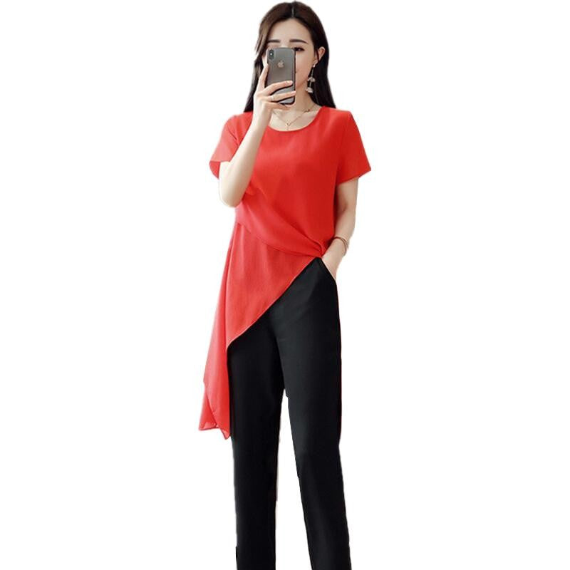 New 2025 Summer Fashion New Solid Color Split Chiffon Shirts Loose Irregular Shirts Tops Thin Blouses Woman Red blusas femininas