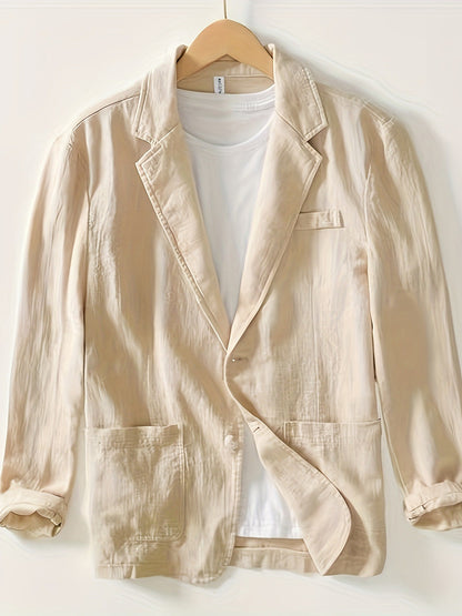 White Cotton Linen Suit Coat Men's Spring Summer Pure Color Slim Casual Business Thin Mens Blazer Jacket Comfortable Breathable
