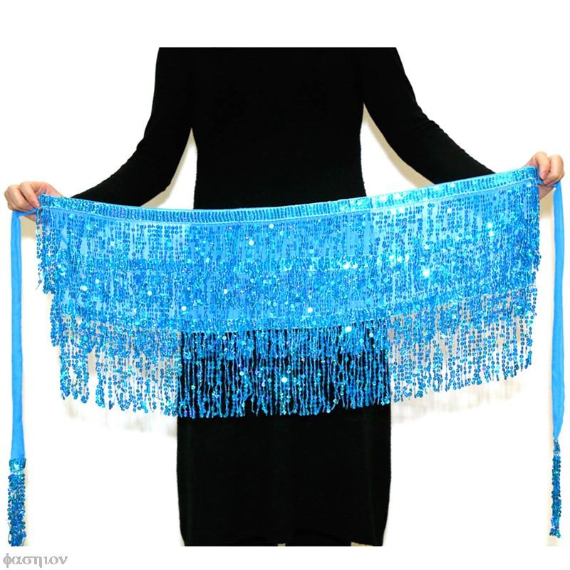 Sexy Women Belly Dance Hip Tutu Skirt Scarf Wrap Belt Glitter Sequins Tassel Hipscarf Skirt Sundress Costume Fringe Skirt Outfit