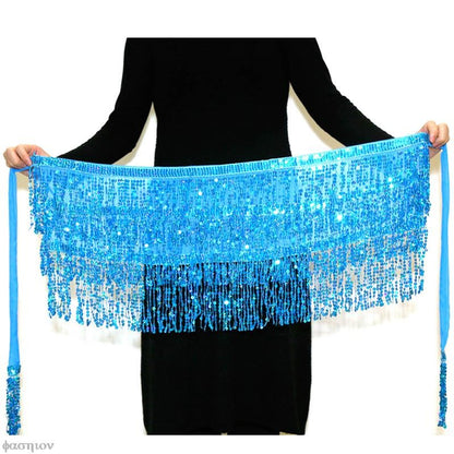 Sexy Women Belly Dance Hip Tutu Skirt Scarf Wrap Belt Glitter Sequins Tassel Hipscarf Skirt Sundress Costume Fringe Skirt Outfit