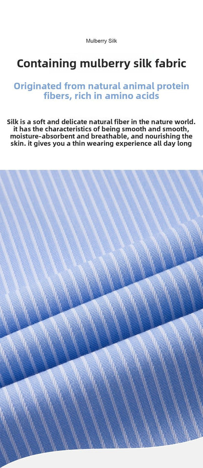 High End Mulberry Silk Soft Anti-wrinkle New Stripped Slim Fit Brand Men Shirts Designer Long Sleeve Business Casual Tops 2025