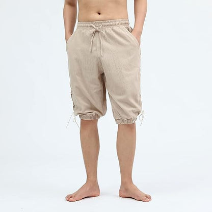 Men's Pirate Shorts Renaissance Medieval Vintage Lace-Up Viking Navigator Halloween Costume Pants