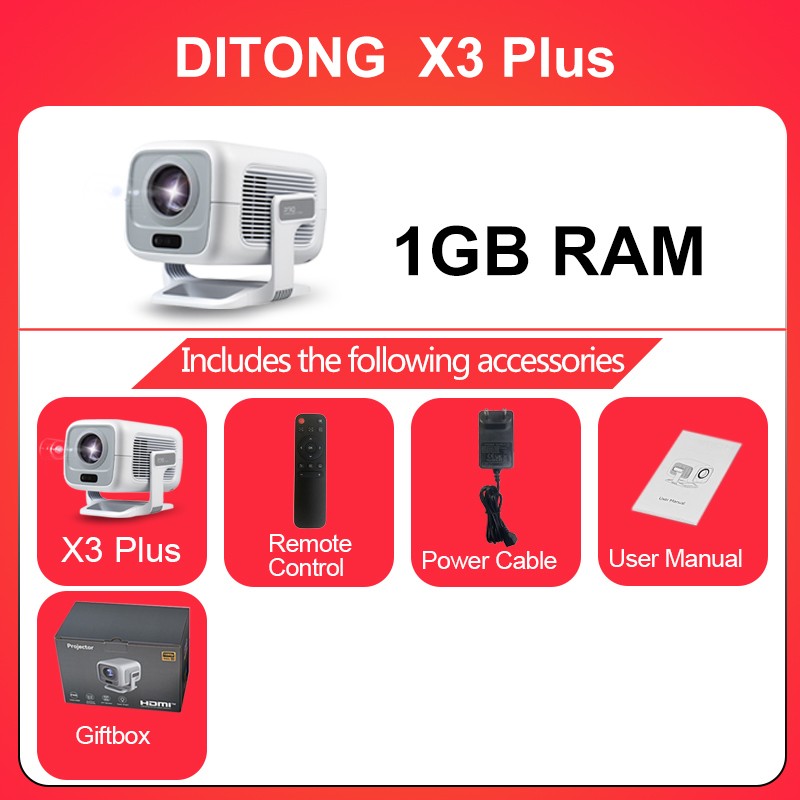 Projetor DITONG X3 Plus HD nativo 1080P suporte 4K Android projetor Foco automático LED Vídeo Home theater mini Projeção de filme
