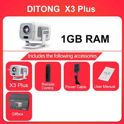 Projetor DITONG X3 Plus HD nativo 1080P suporte 4K Android projetor Foco automático LED Vídeo Home theater mini Projeção de filme