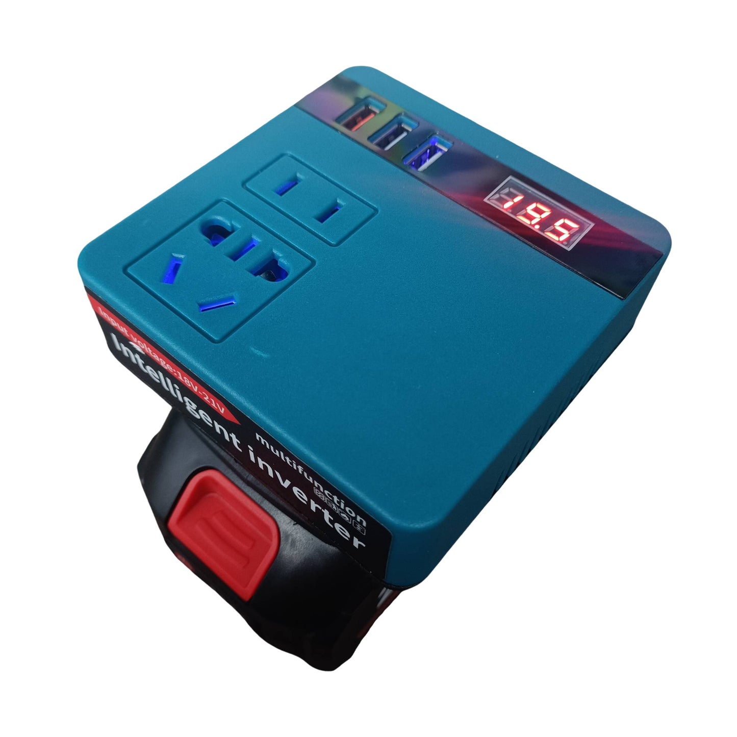 Banco de Potência Inversor com Bateria de Lítio, AC220V/DC5V/21V Ferramenta Elétrica Transformadora Inteligente Multifuncional para Uso Externo e Doméstico