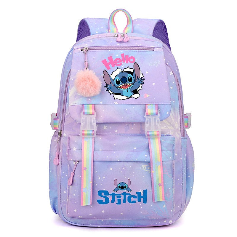 Mochila Stitch de Grande Capacidade, Mochila Casual Fofa de Nylon, Mochila Escolar de Desenho Animado, Mochila Casual para Viagem e Deslocamento para Meninas