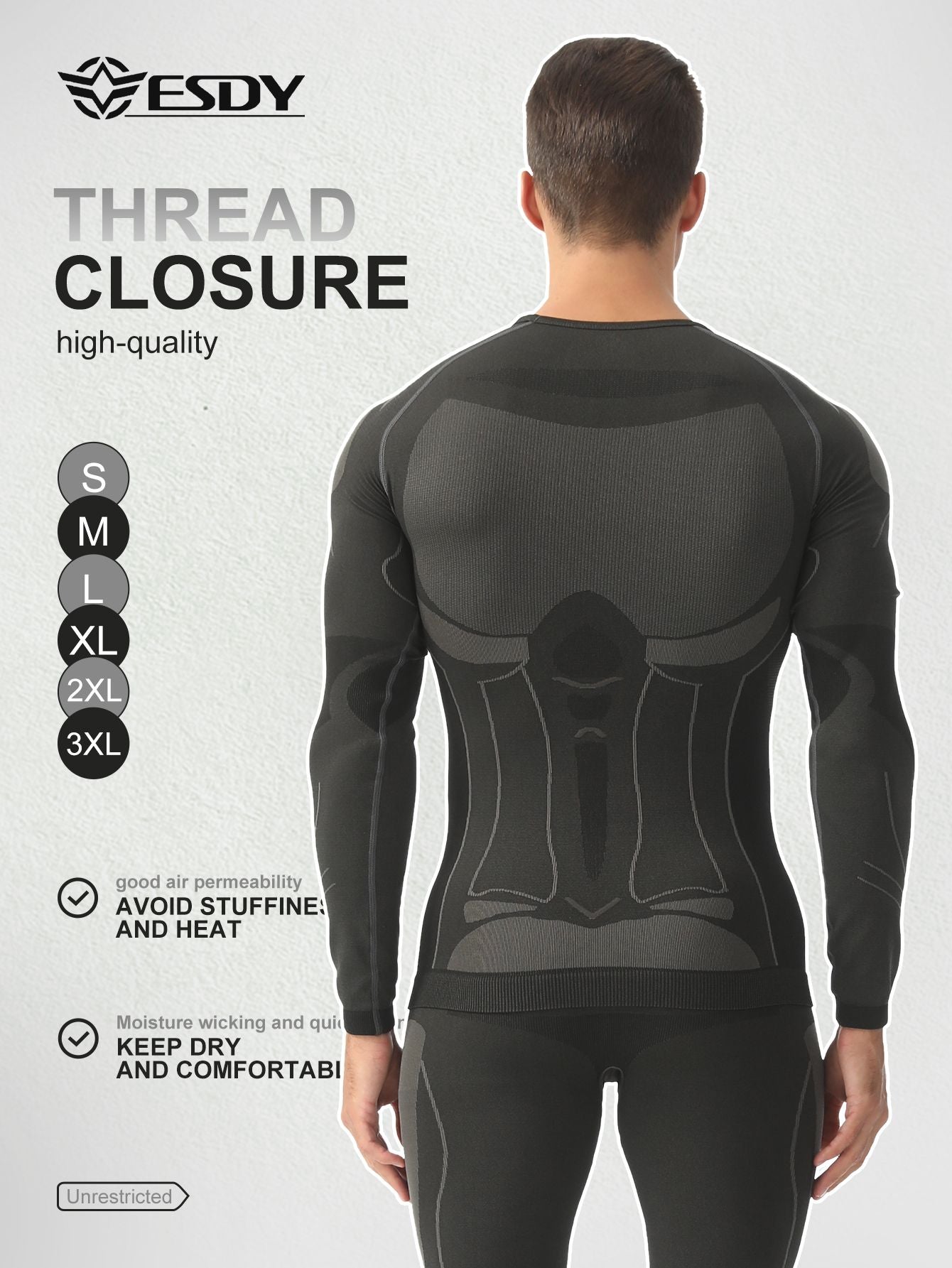 Esdy Men's Thermal Underwear Set Seamless Seamless Self-Heating Warmth Locking Thickened Underwear Yoga Mountaineering Hiking Ski Sports Base Set
