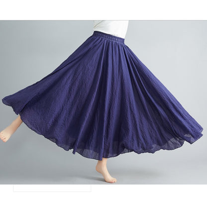 Fashion Solid Cotton Linen Women Skirts Maxi Elegant Harajuku Saia Casual Loose Long Skirt Ladies Clothes Faldas Ropa Mujer