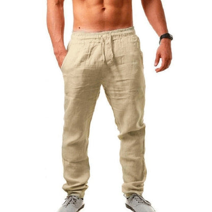 Calça Masculina de Algodão e Linho Masculina Outono Nova Respirável Cor Sólida Calça de Linho Fitness Streetwear P-3G