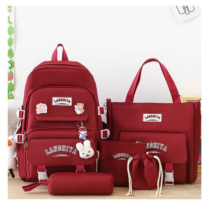5-piece Set of Free Pendants Forest Style Korean Version Casual Harajuku Student Backpack for High School Girls Large Capacity