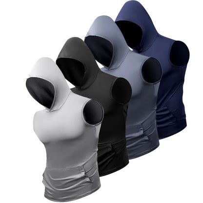 Men's Casual Hooded Sleeveless Vest Summer Breathable Lightweight T Shirt Gym Running Training Bodybuilding Undershirts T-Shirt